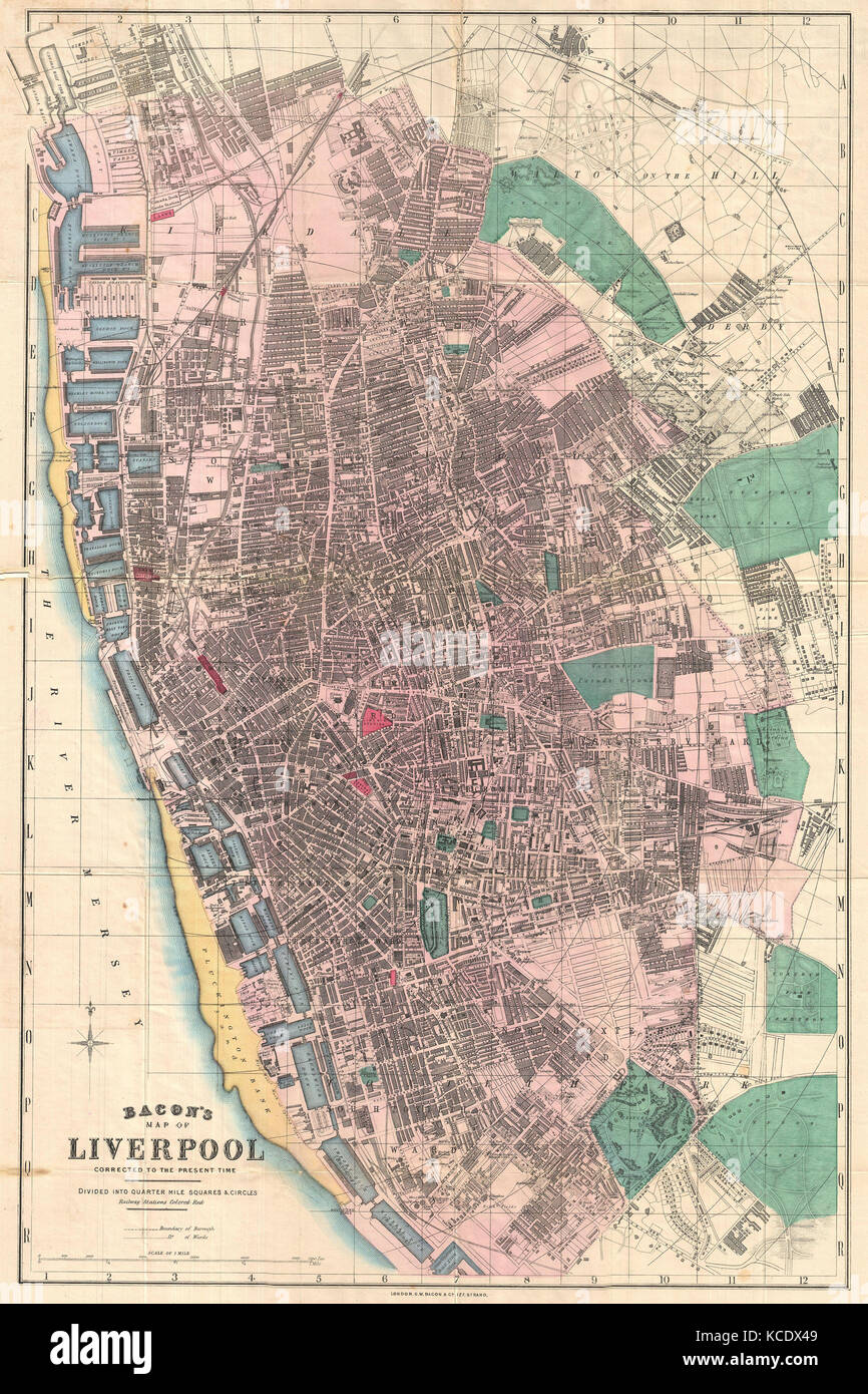 1890, pancetta Pocket mappa di Liverpool, in Inghilterra Foto Stock