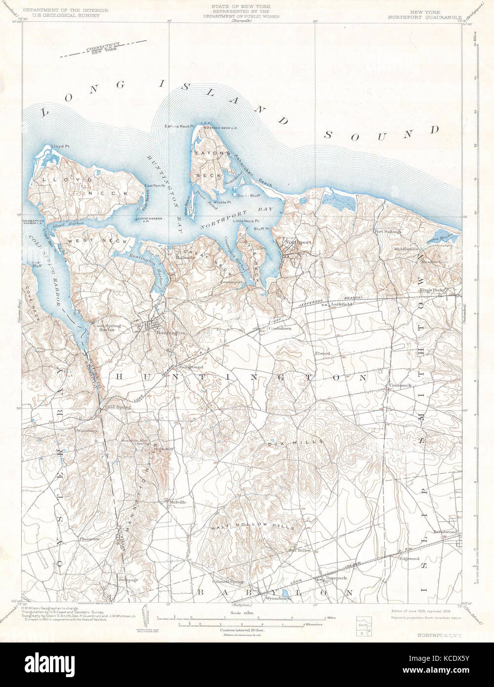 1900, U.S.G.S. Mappa di Huntington e Northport, Long Island, New York Foto Stock