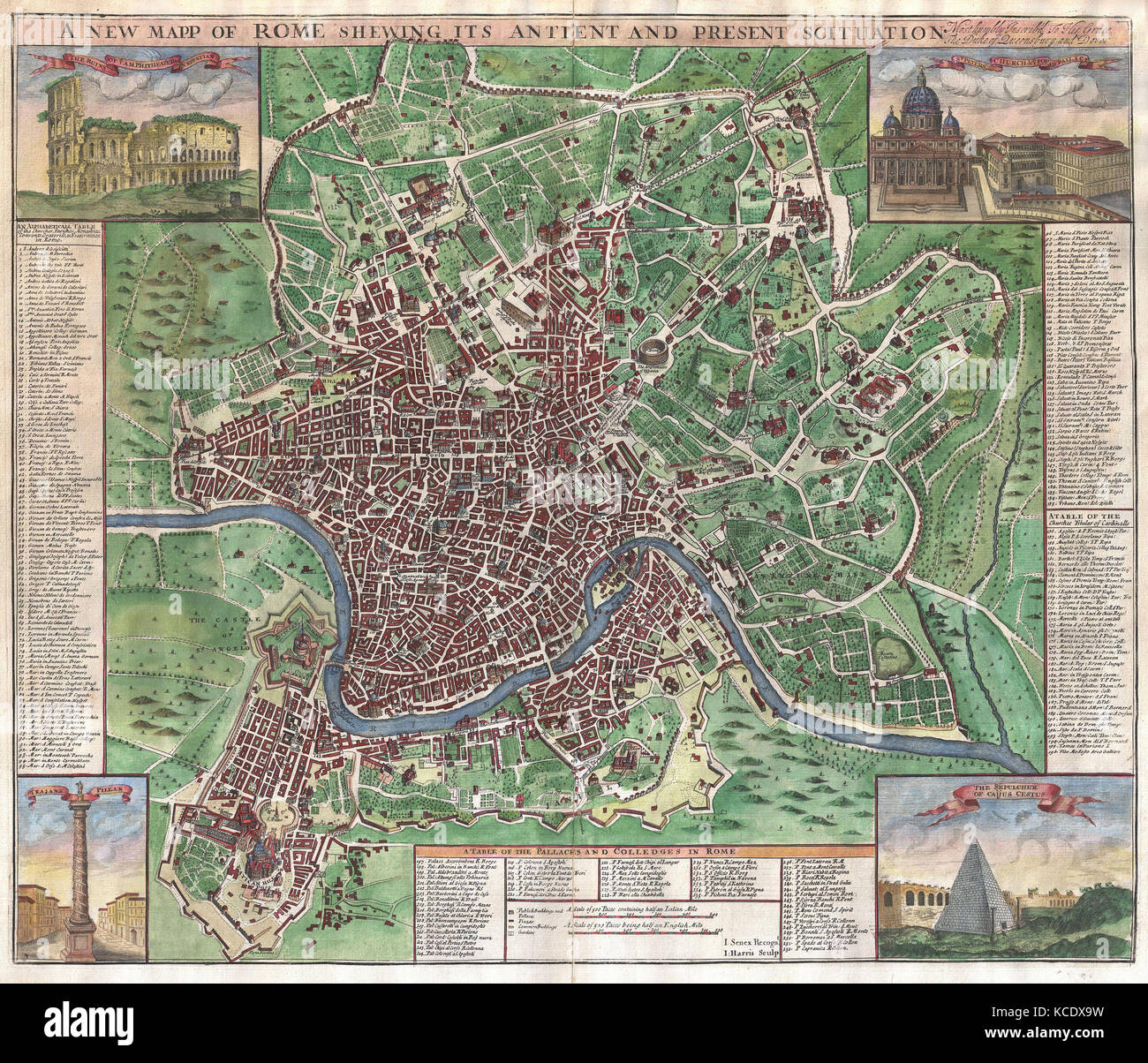 1721, John Senex mappa di Roma Foto Stock