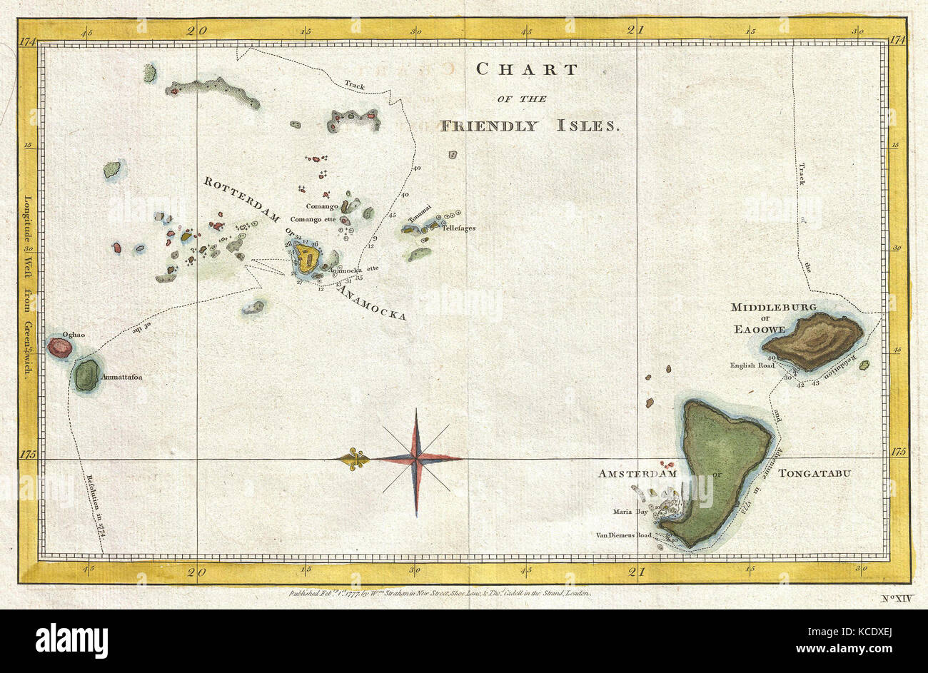 1777, Cook Mappa del cordiale o Isole Tonga Foto Stock