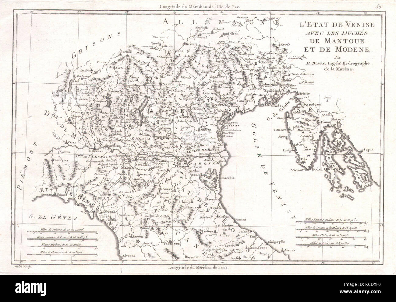 1780, Bonne Mappa di Venezia in Western Italia, Rigobert Bonne 1727 - 1794 Foto Stock