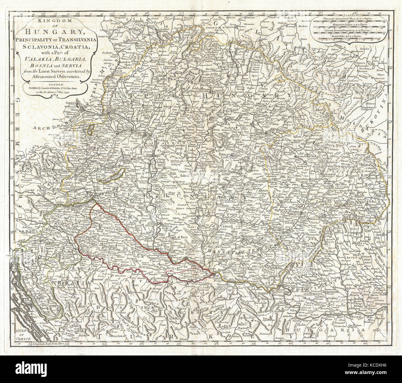 1794, Laurie e Whittle Mappa di Ungheria e in Transilvania, 1794 - 1812 Foto Stock