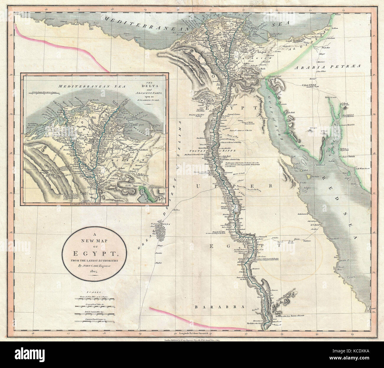 1805, Cary Mappa di Egitto, John Cary, 1754 - 1835, Inglese cartografo Foto Stock