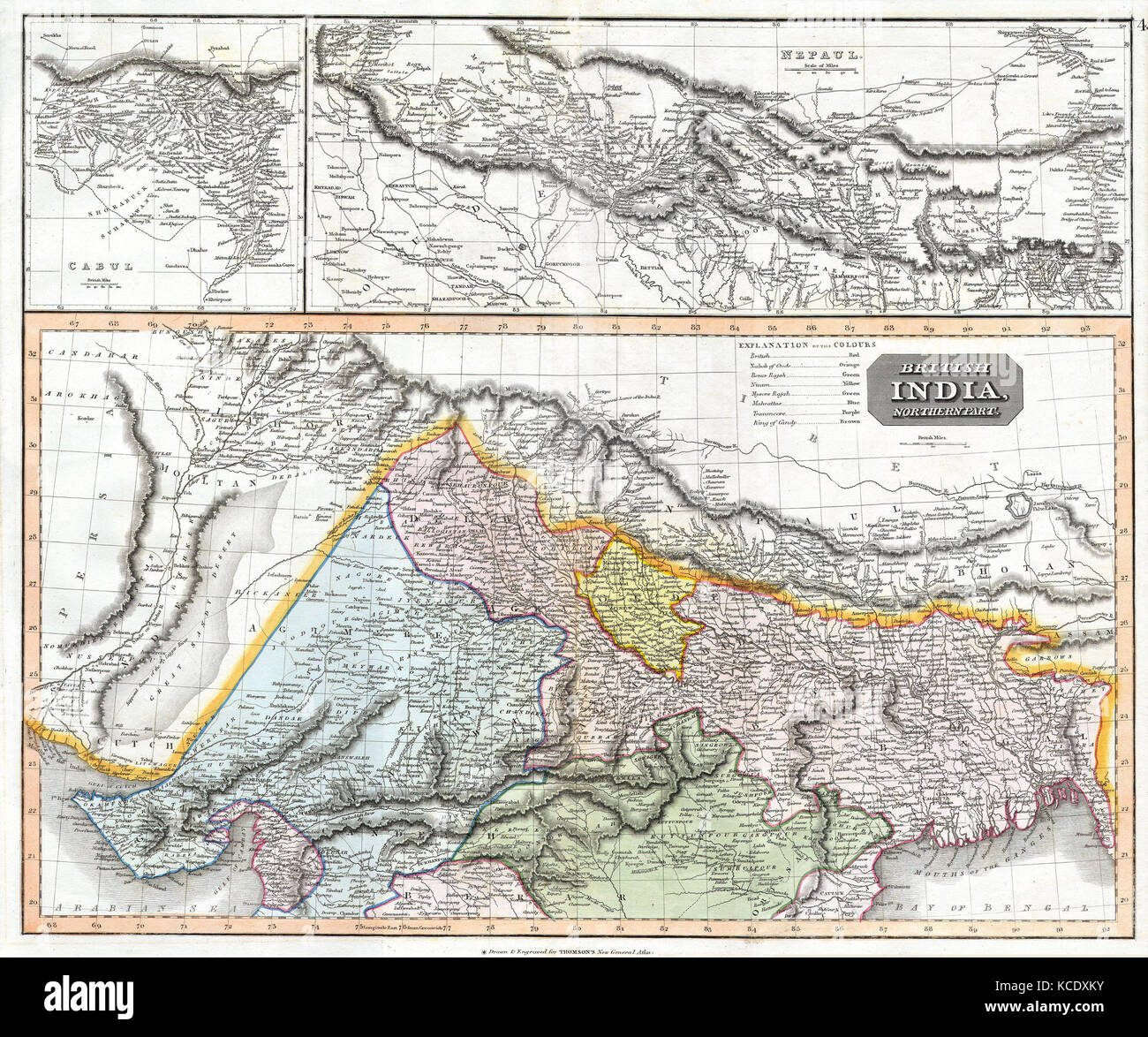 1814, Thomson Mappa del nord India e Nepal, John Thomson, 1777 - 1840, Era un cartografo scozzese di Edimburgo, Regno Unito Foto Stock