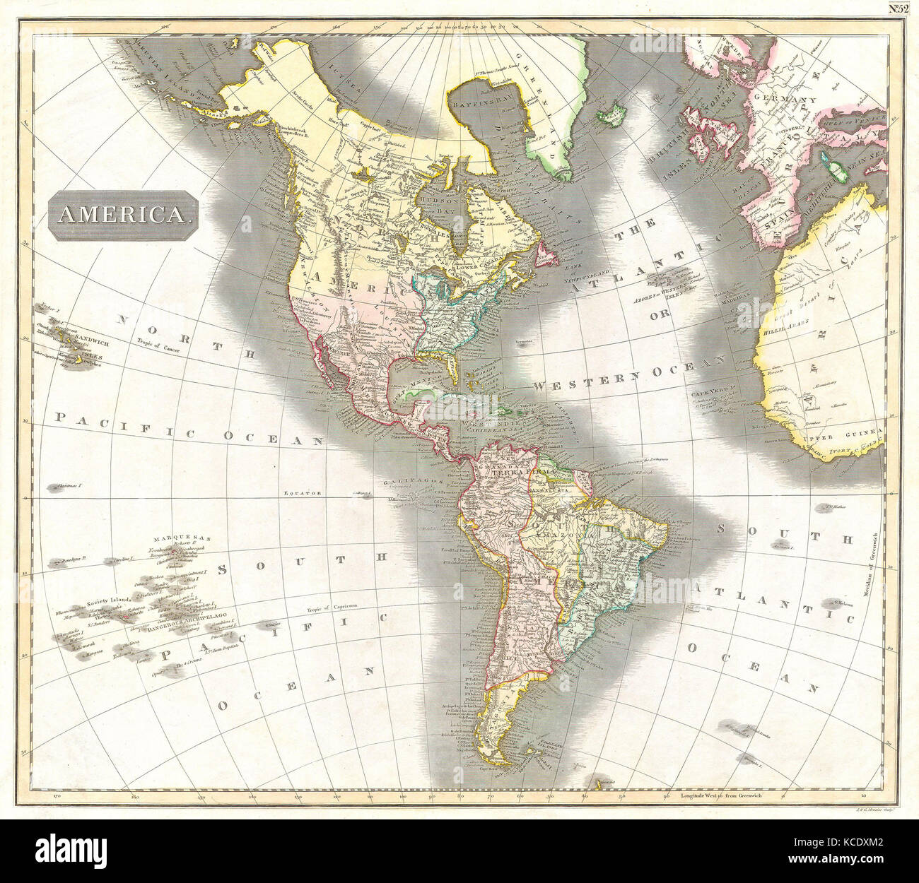 1814, Thomson mappa del Nord e Sud America, John Thomson, 1777 - 1840, Era un cartografo scozzese di Edimburgo, Regno Unito Foto Stock