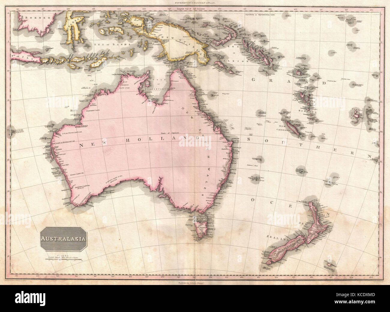 1818, Pinkerton Mappa di Australia e Nuova Zelanda, John Pinkerton, 1758 - 1826, antiquario scozzese, cartografo, REGNO UNITO Foto Stock