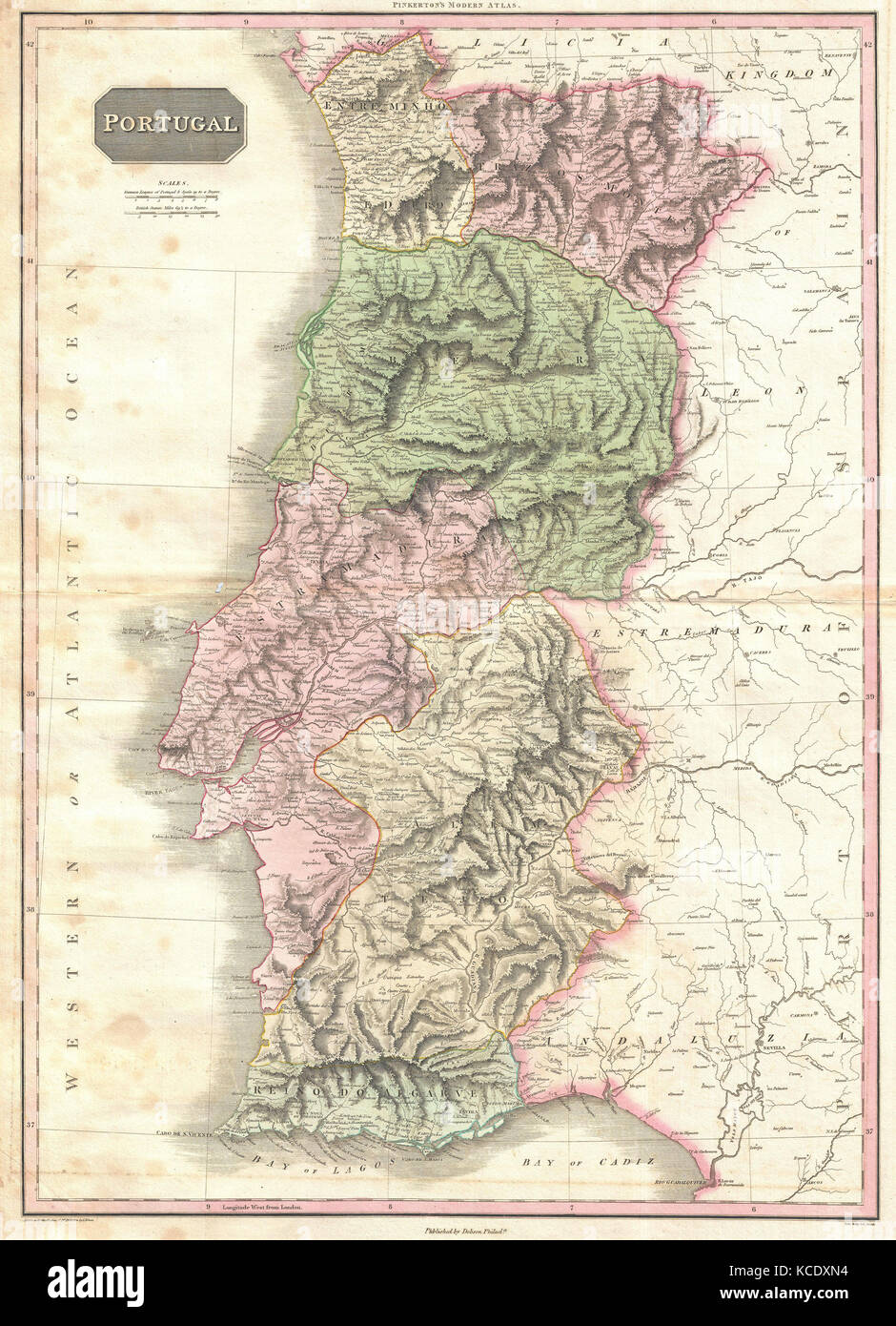 1818, Pinkerton Mappa di Portogallo, John Pinkerton, 1758 - 1826, antiquario scozzese, cartografo, REGNO UNITO Foto Stock