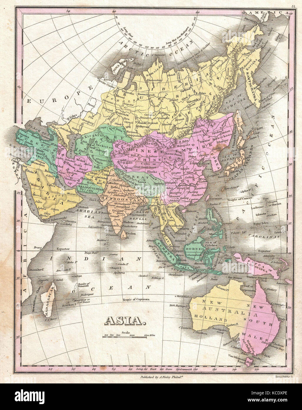 1827, Finley Mappa di Asia e Australia, Anthony Finley cartografo degli Stati Uniti nel XIX secolo Foto Stock