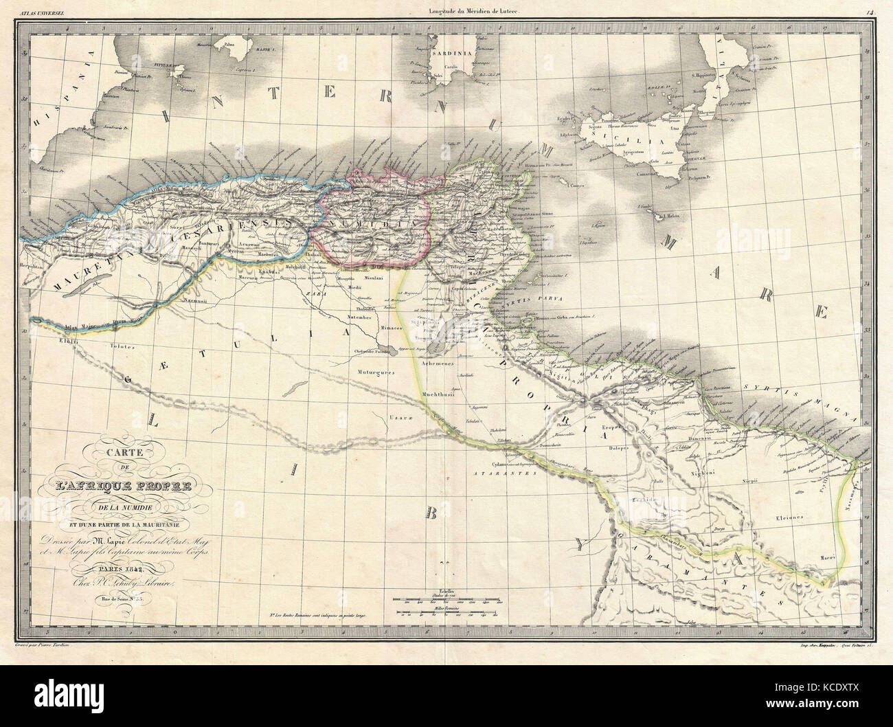 1829, Lapie mappa storica della Barbary Coast in epoca romana Foto Stock