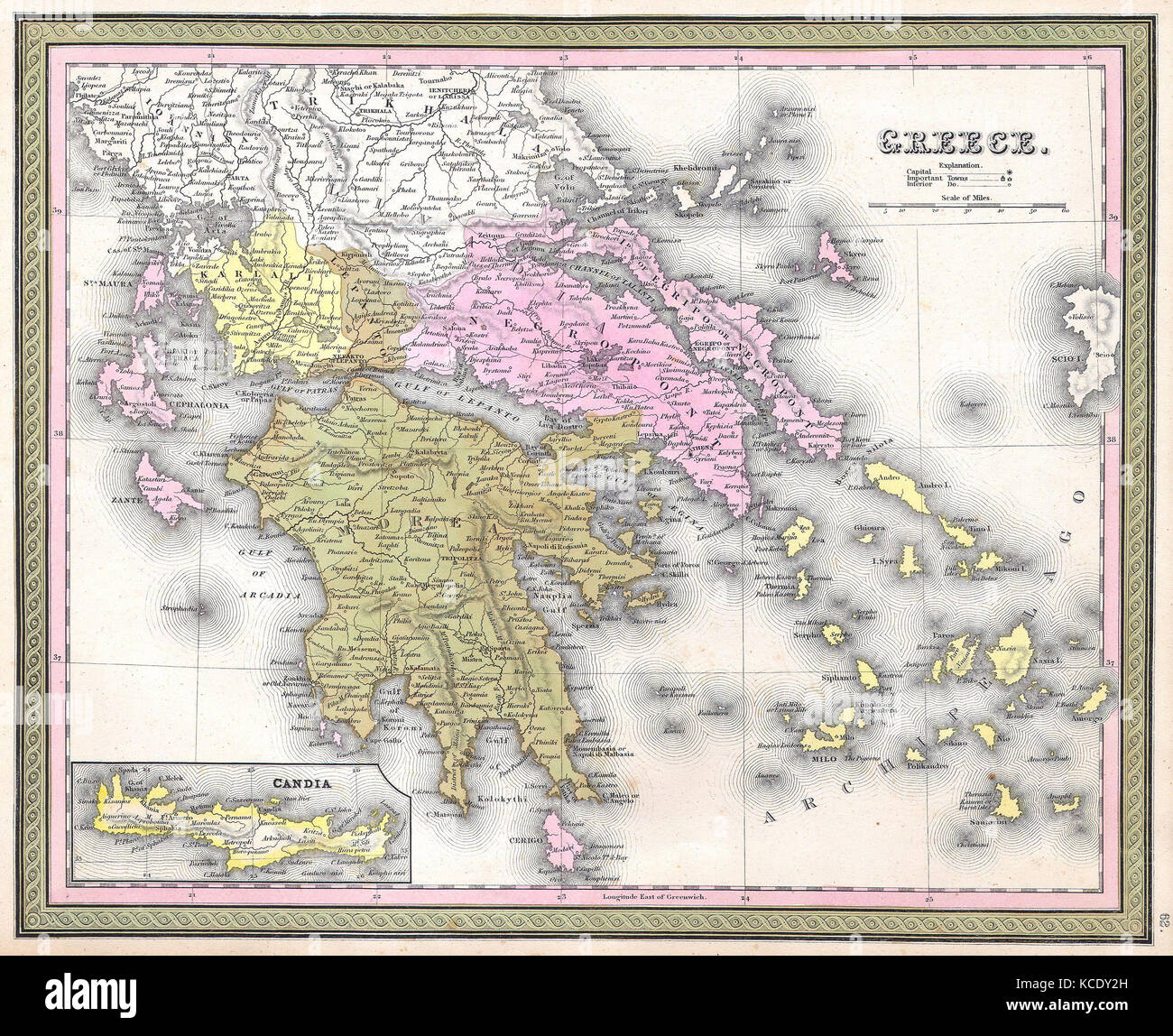 1850, Mitchell mappa della Grecia Foto Stock