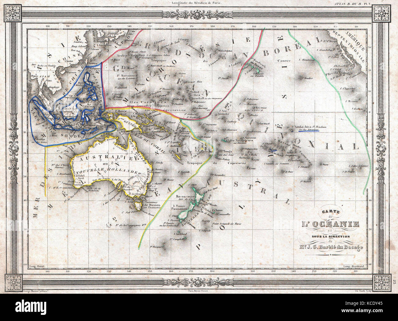 1852, Bocage Mappa di Australia e Polinesia Foto Stock
