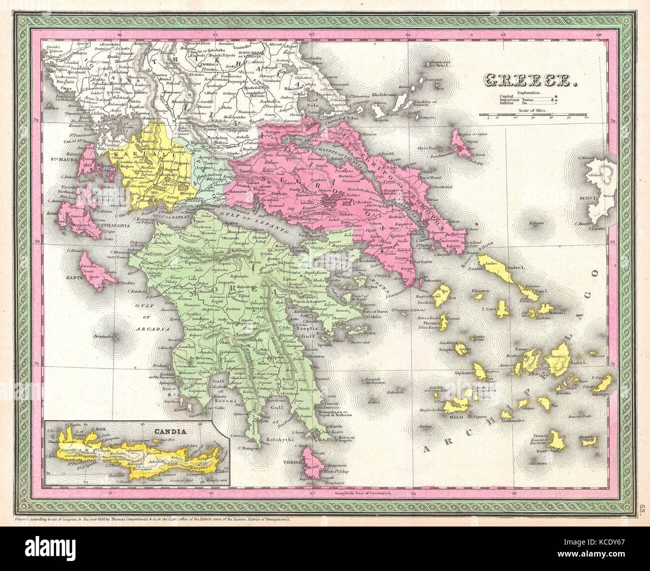 1853, Mitchell mappa della Grecia Foto Stock