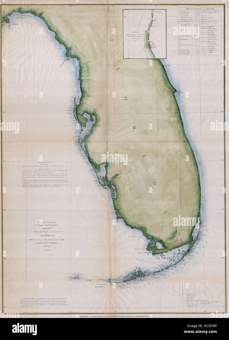 1853, U.S.C.S. La mappa o il grafico della Florida Foto Stock