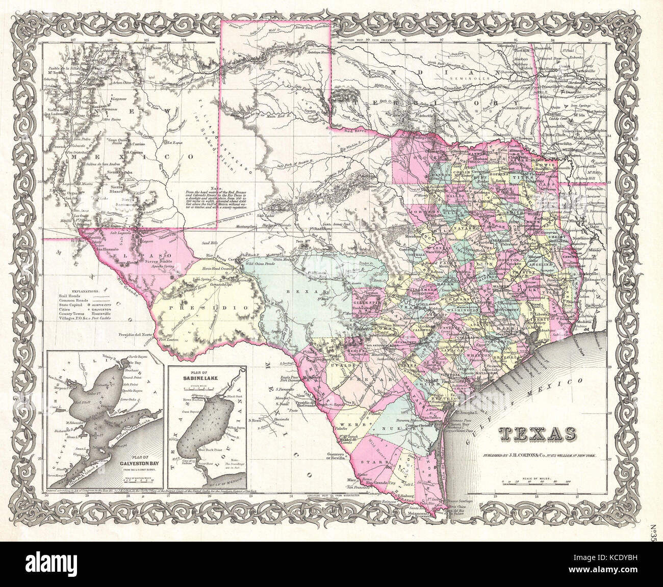 1855, Colton Mappa di Texas Foto Stock