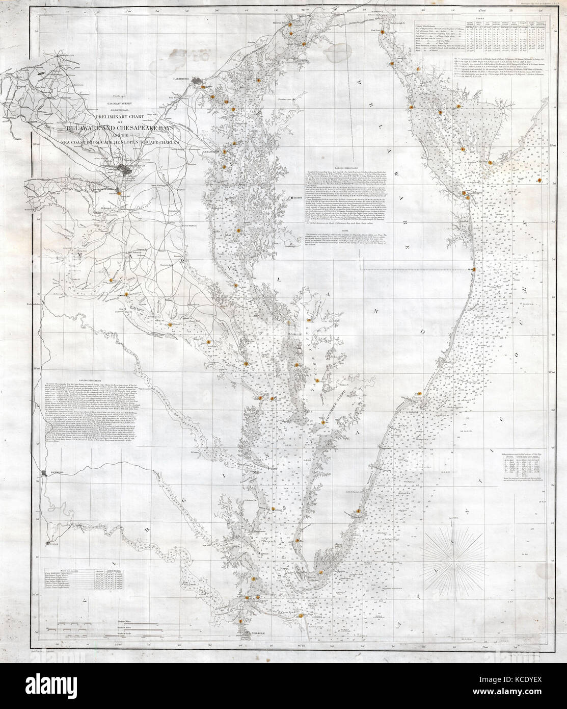 1855, U.S. Sondaggio sulla costa di una carta nautica o una mappa della Chesapeake Bay Foto Stock