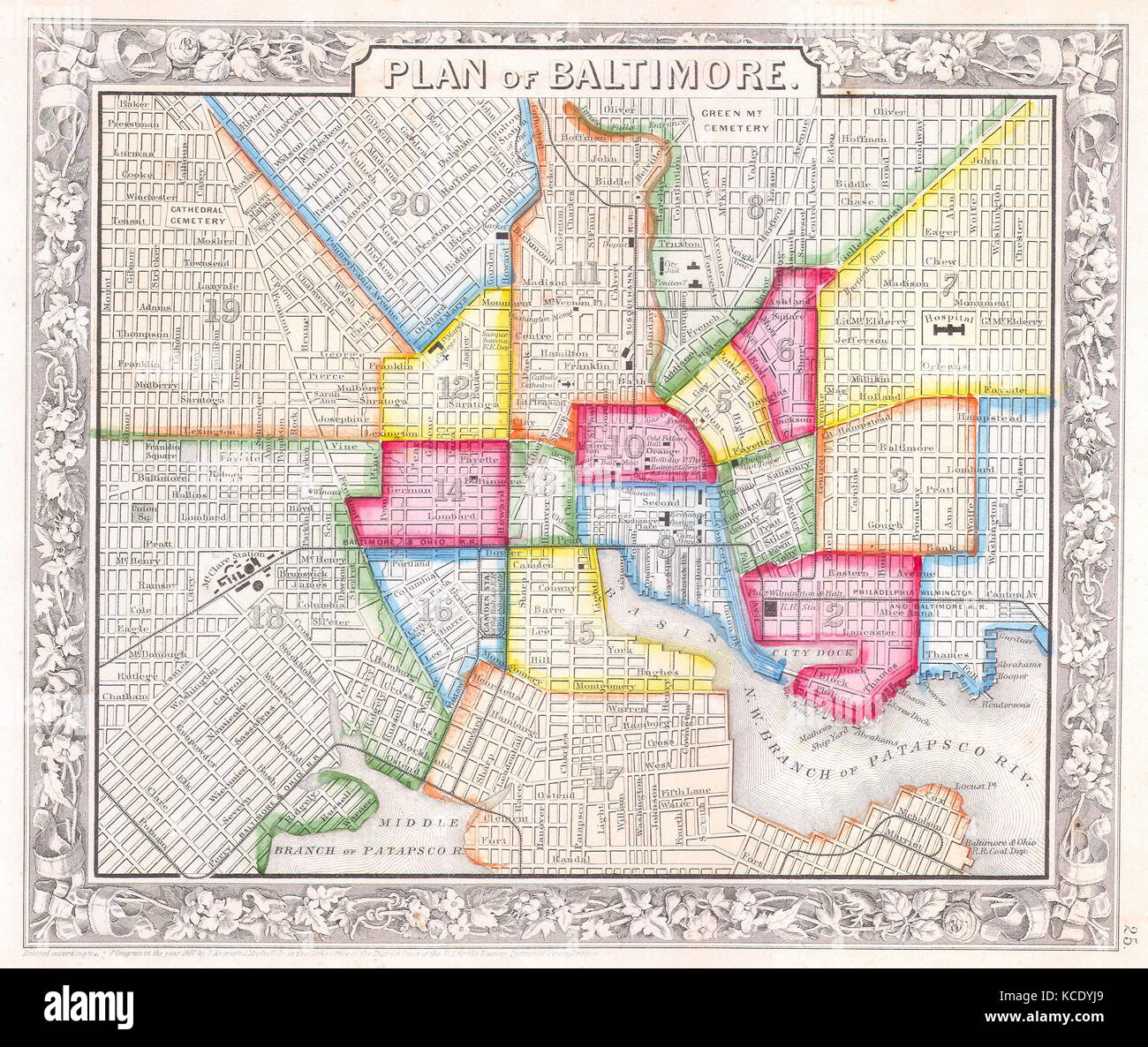 1860, Mitchell Mappa di Baltimore Foto Stock