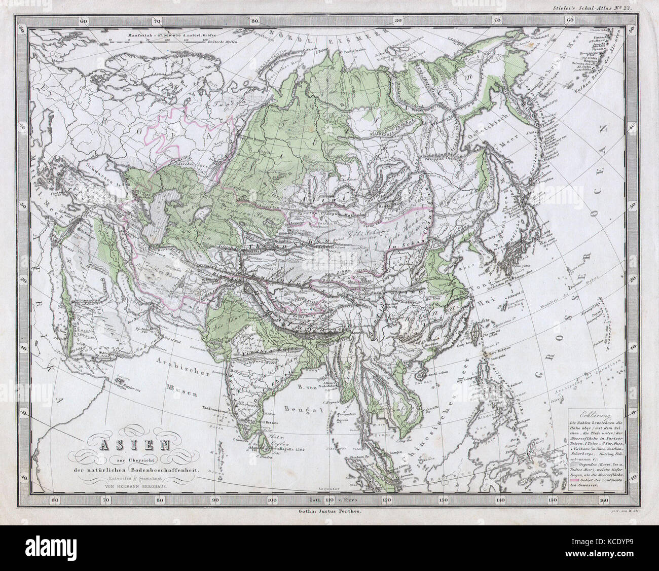 1862, Perthes Cartina Fisica dell Asia Foto Stock