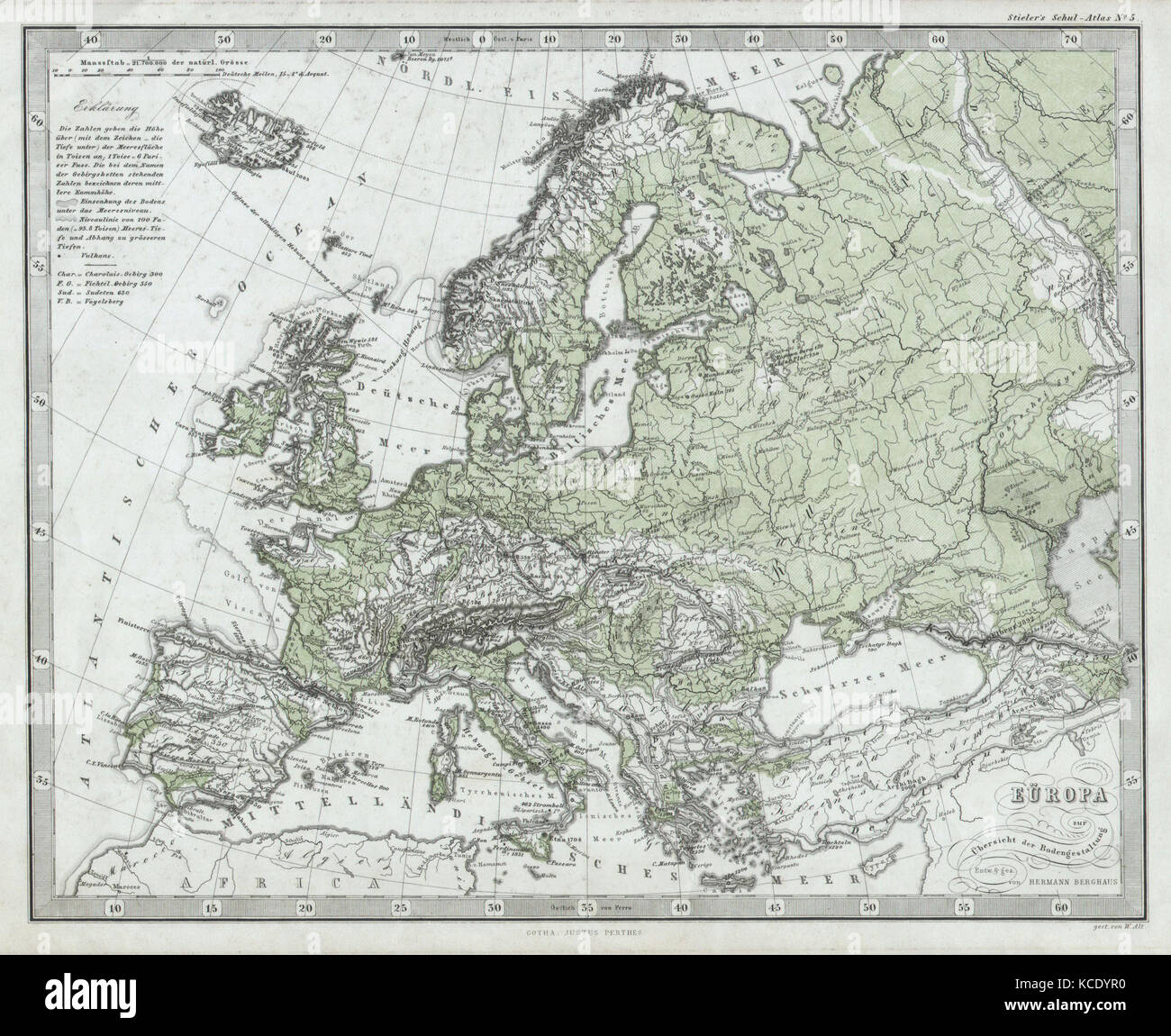 1862, Stieler Cartina Fisica dell Europa Foto Stock