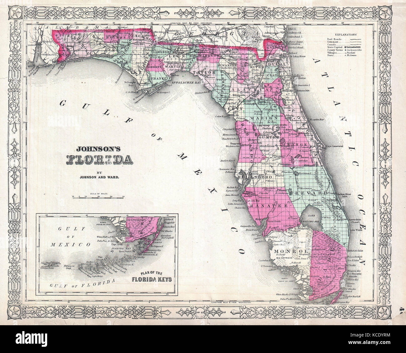 1864, Johnson Mappa della Florida Foto Stock