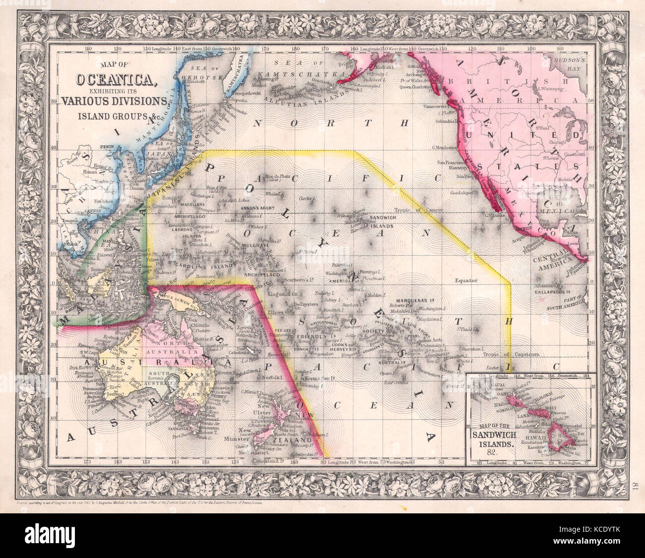 1864, Mitchell Mappa di Australia e Polinesia Foto Stock