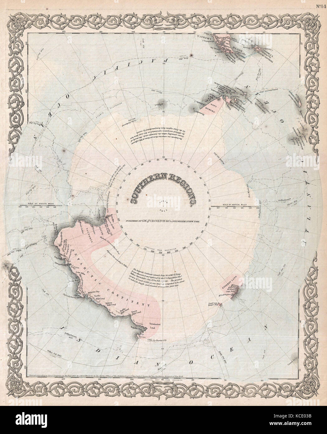1872, Colton Mappa di Antartide o il Polo Sud Foto Stock