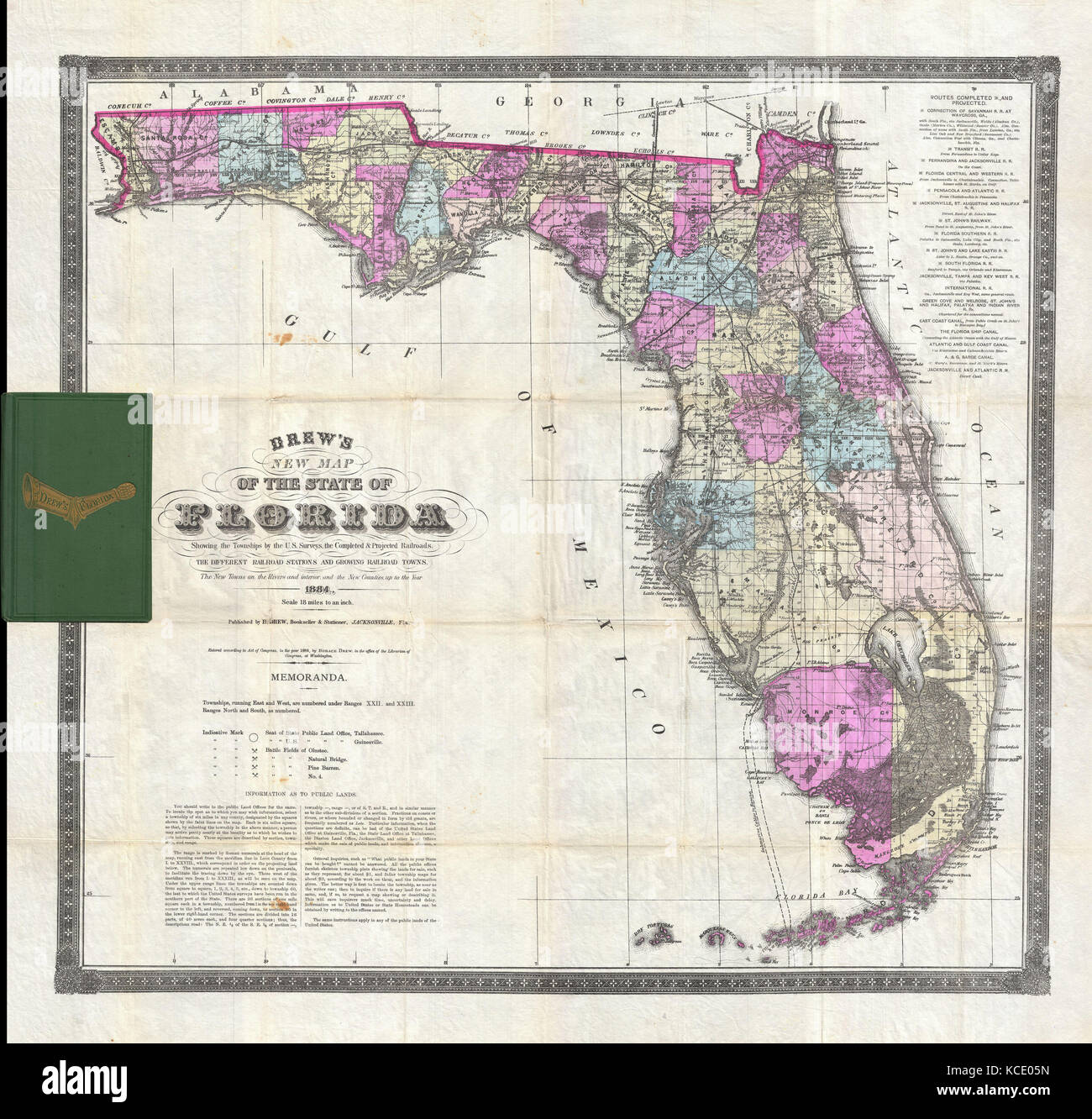 1884, Drew Pocket Mappa della Florida Foto Stock