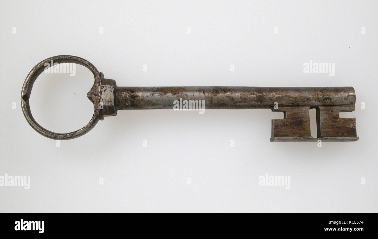 La chiave del xv secolo, Tedesco, ferro, complessivo: 6 1/8 x 1 9/16 x 11/16 in. (15,6 x 3,9 x 1,7 cm), Metalwork-Iron Foto Stock