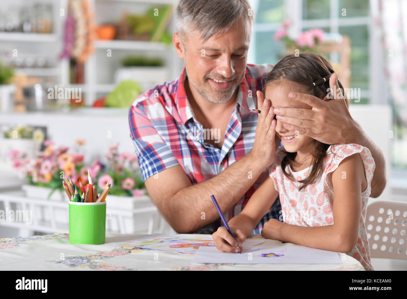 Padre e figlia foto di disegno Foto Stock