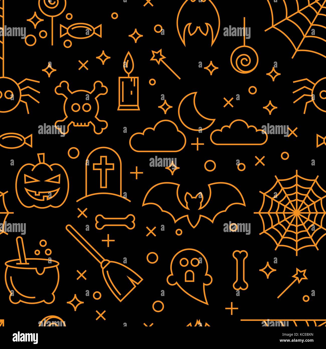 Happy halloween linea set di icone. illustrazione vettoriale di astratta seamless halloween pattern di sfondo come sfondo per il vostro design Illustrazione Vettoriale