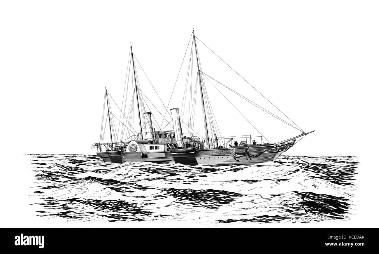 Un disegno di ricostruzione del Royal Yacht Alberta, a 370 ton a pale in legno sistema di cottura a vapore di proprietà dalla Regina Vittoria e il principe Alberto, in larga parte utilizzato per attraversare Foto Stock