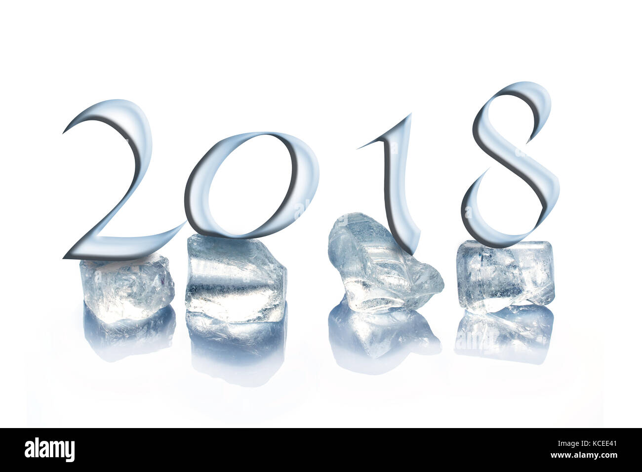 2018 cubetti di ghiaccio isolato su sfondo bianco Foto Stock