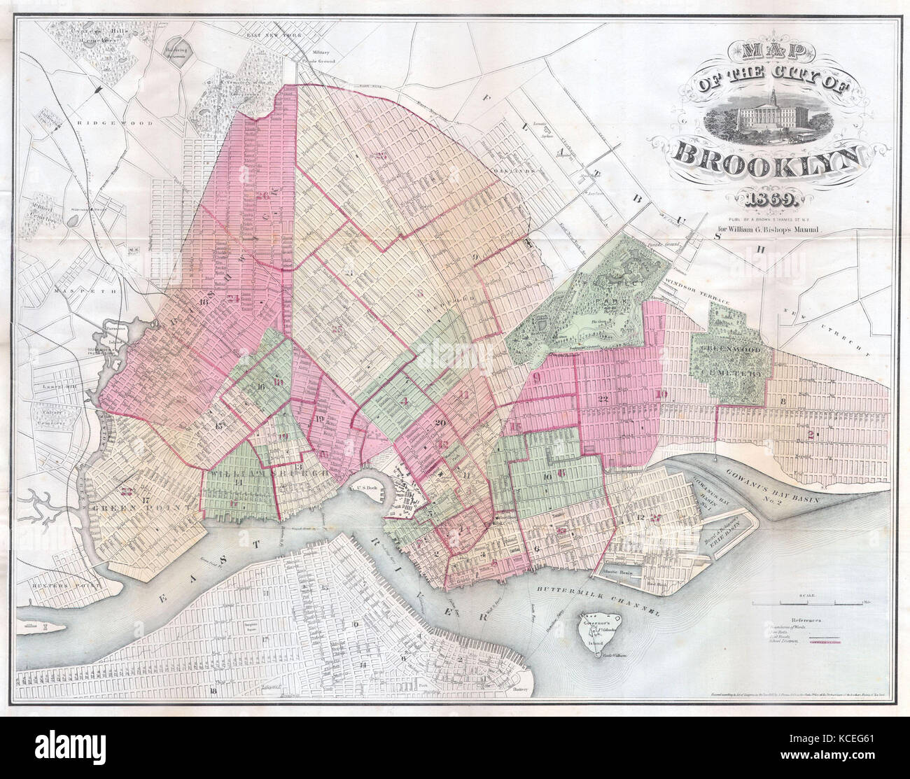 1869, il Vescovo Mappa di Brooklyn, New York Foto Stock