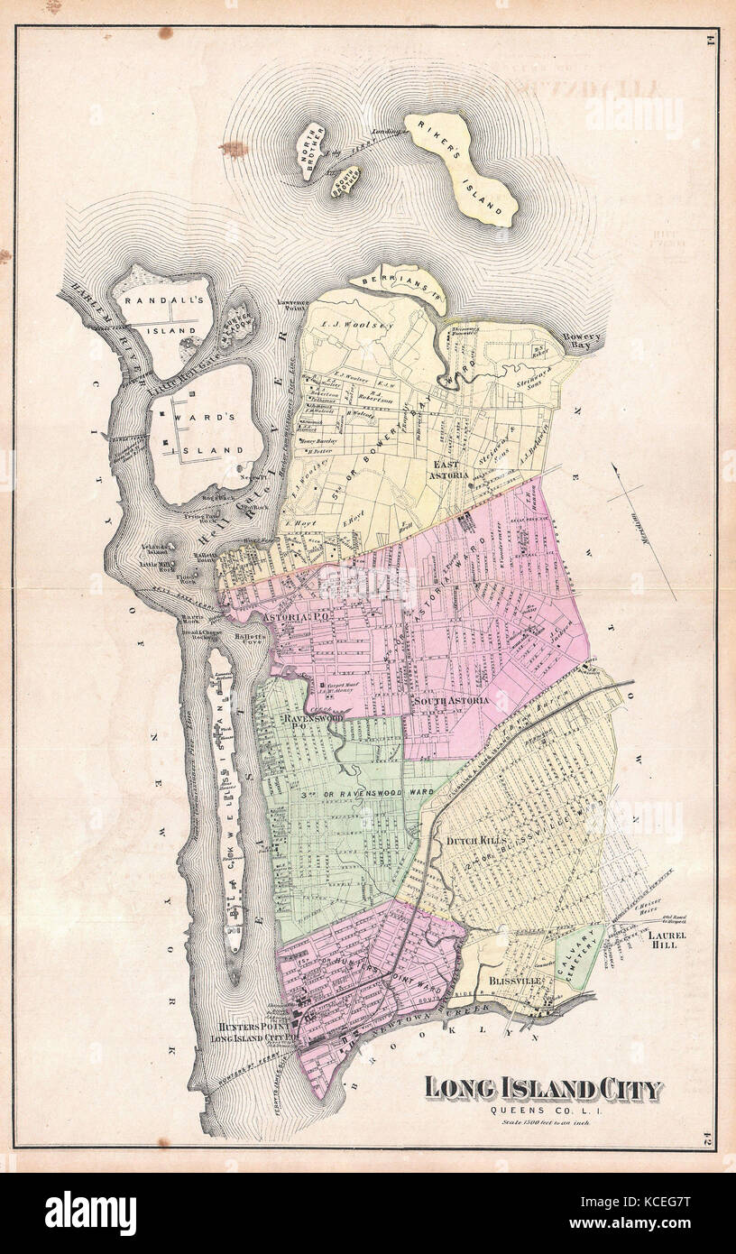 1873, birre Mappa di Astoria e Long Island City, Queens, a New York Foto Stock