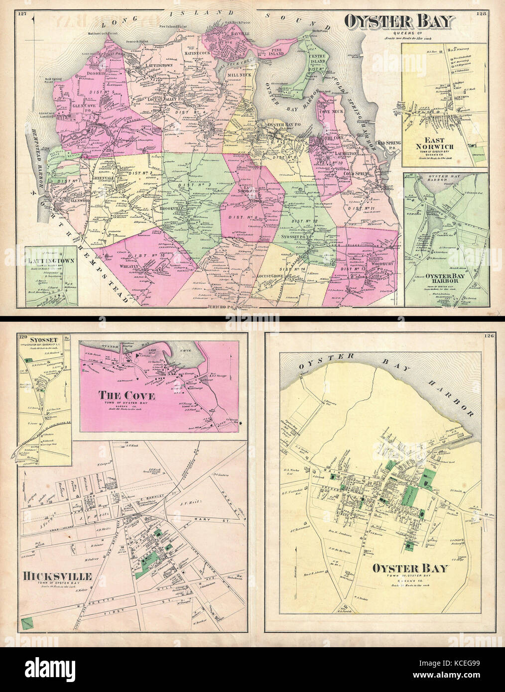 1873, birre Mappa di Oyster Bay e Hicksville, Long Island, New York Foto Stock
