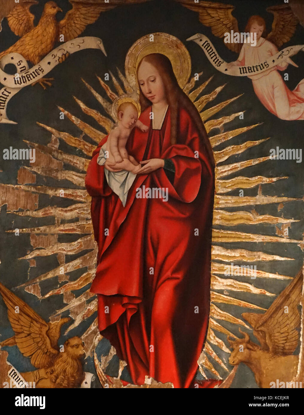 Pala di Ogur raffigurante Maria tiene un neonato Gesù Cristo, West Islanda. Flemish opera da circa 1500 Annuncio. Foto Stock