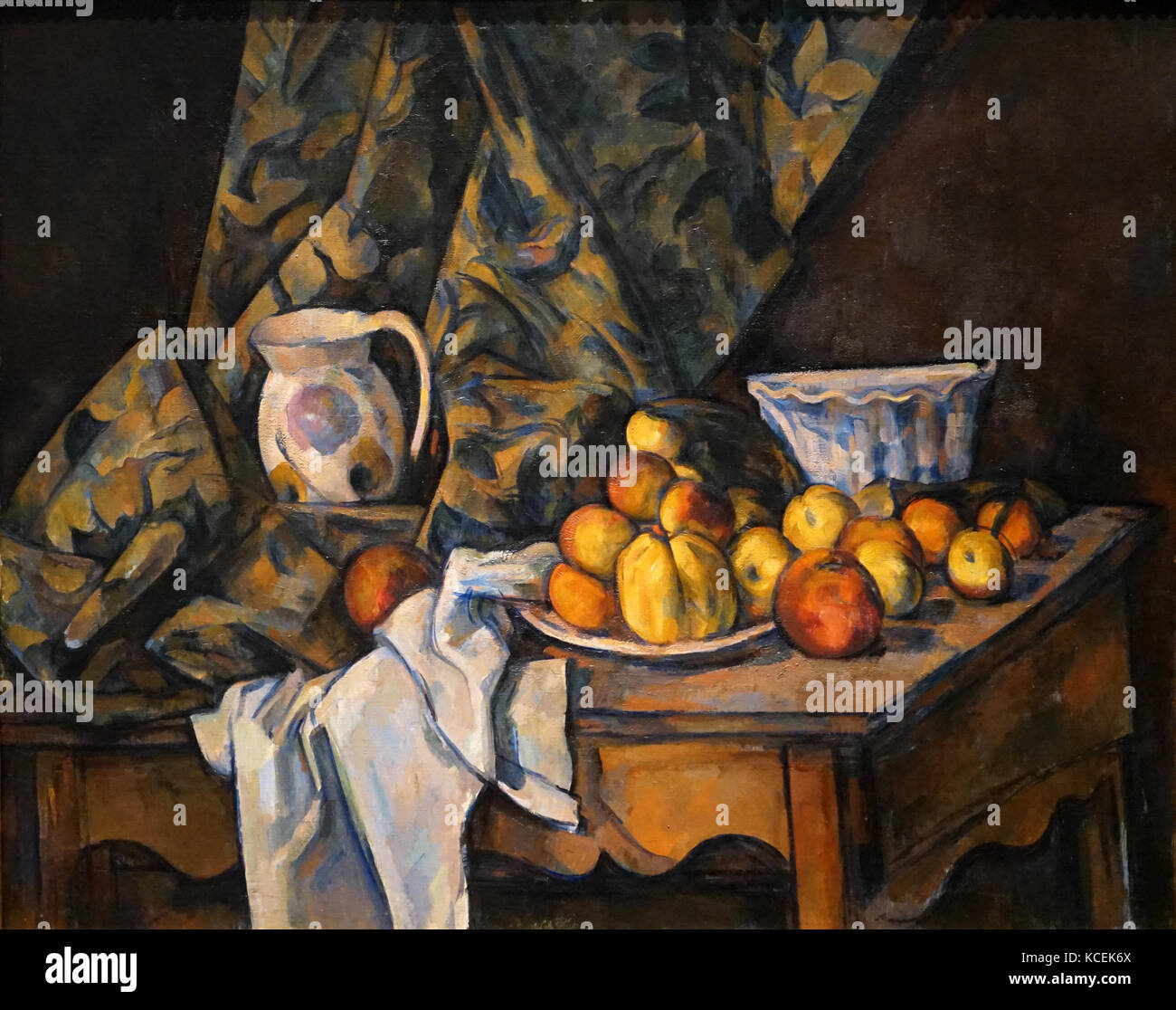 Pittura intitolato 'Still vita con mele e pesche " da Paul Cézanne (1839-1906) un francese Post-Impressionist pittore. In data xx secolo Foto Stock