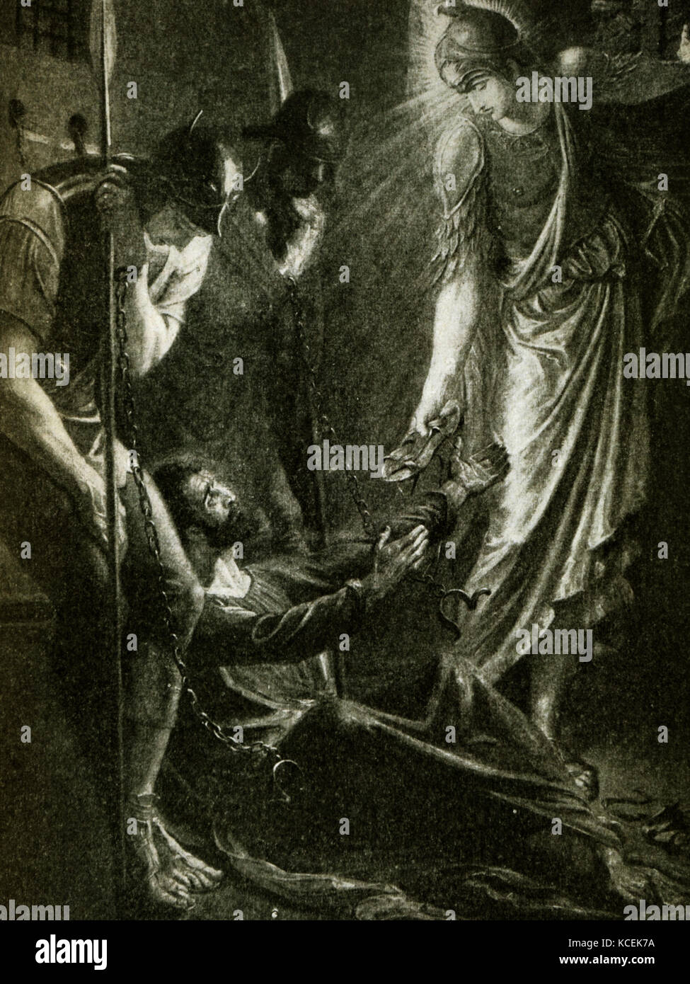 Dipinto raffigurante la Liberazione di San Pietro dal carcere da un angelo. Foto Stock