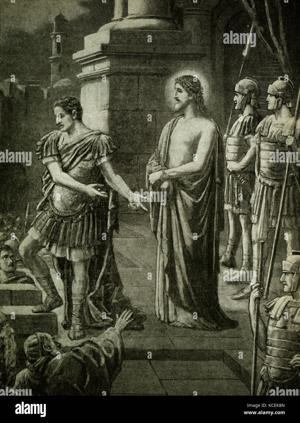 Dipinto raffigurante Gesù Cristo essere giudice a Pilato la Sala del Giudizio Foto Stock