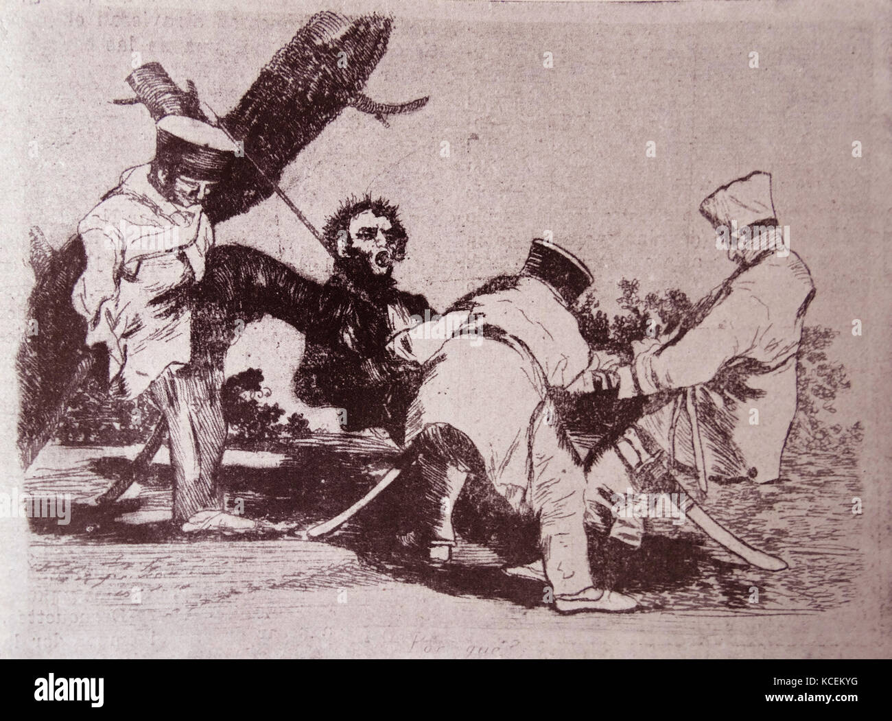 Illustrazione di Francisco Goya (1746-1828) Spagnolo un pittore romantico, delineando le atrocità francesi durante l'invasione napoleonica della Spagna. Datata del XIX secolo Foto Stock