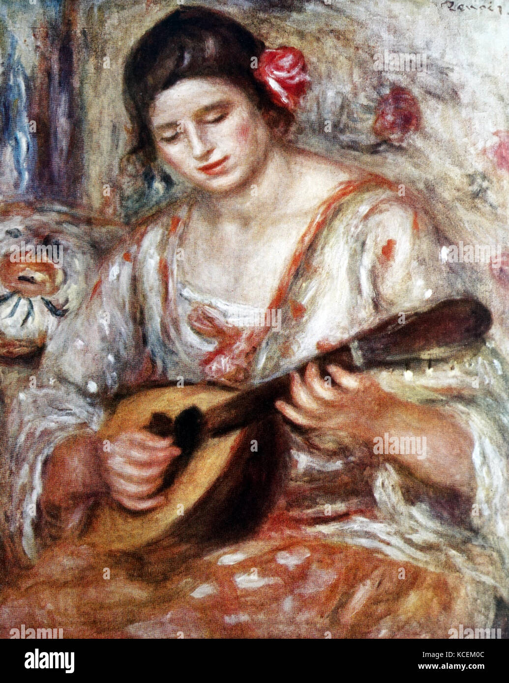 Pittura intitolata 'Ragazza con un mandolino' di Pierre-Auguste Renoir (1841-1919) un artista francese di stile impressionista. In data xx secolo Foto Stock