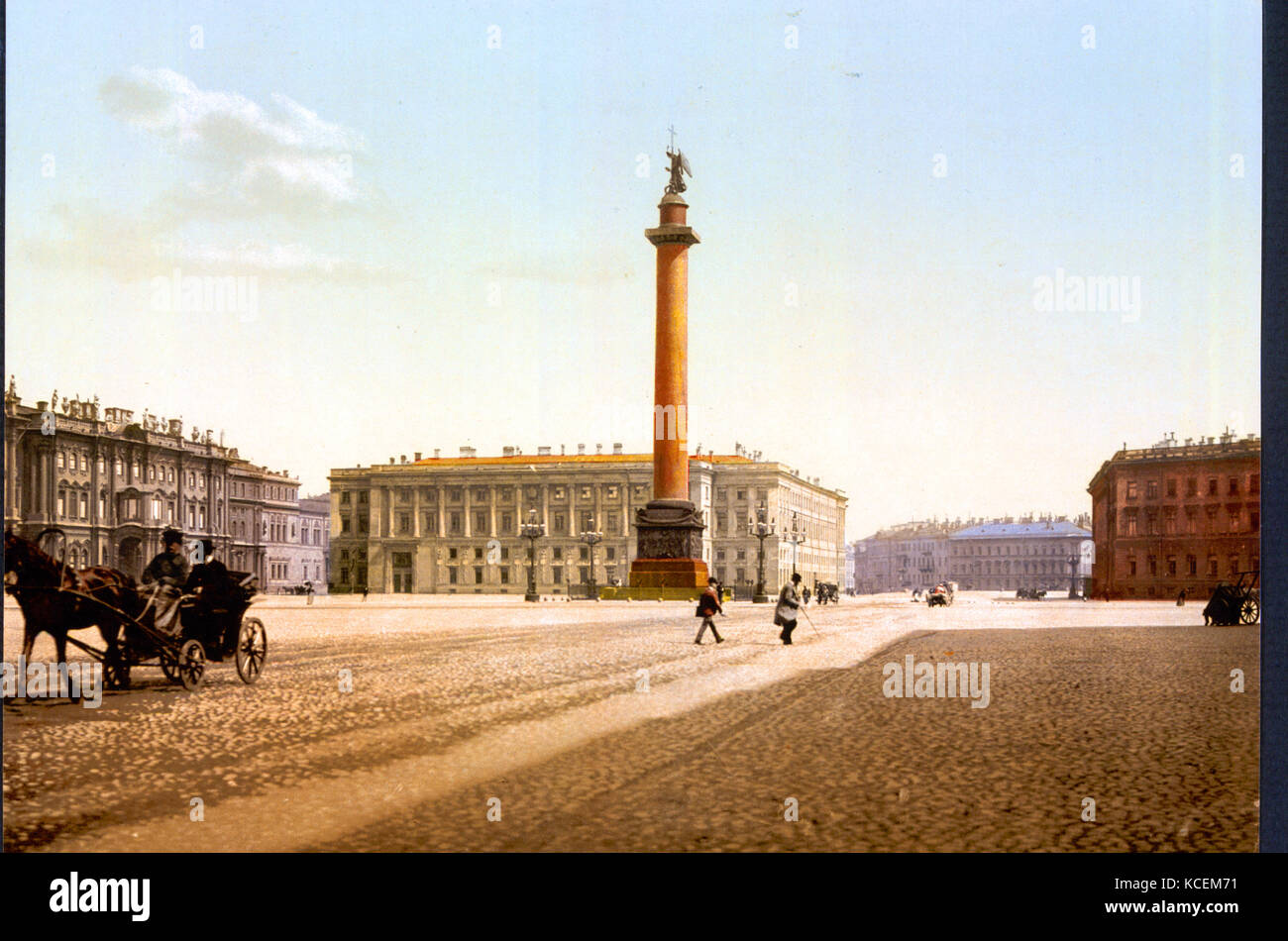 Fotografia a colori del palazzo d'inverno luogo e Alexander's Colonna, San Pietroburgo, Russia 1905 Foto Stock