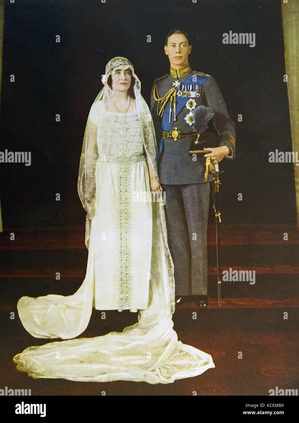 Fotografia scattata sul giorno del matrimonio del re George VI (1895-1952) e la Regina Elisabetta Regina madre (1900-2002). In data xx secolo Foto Stock