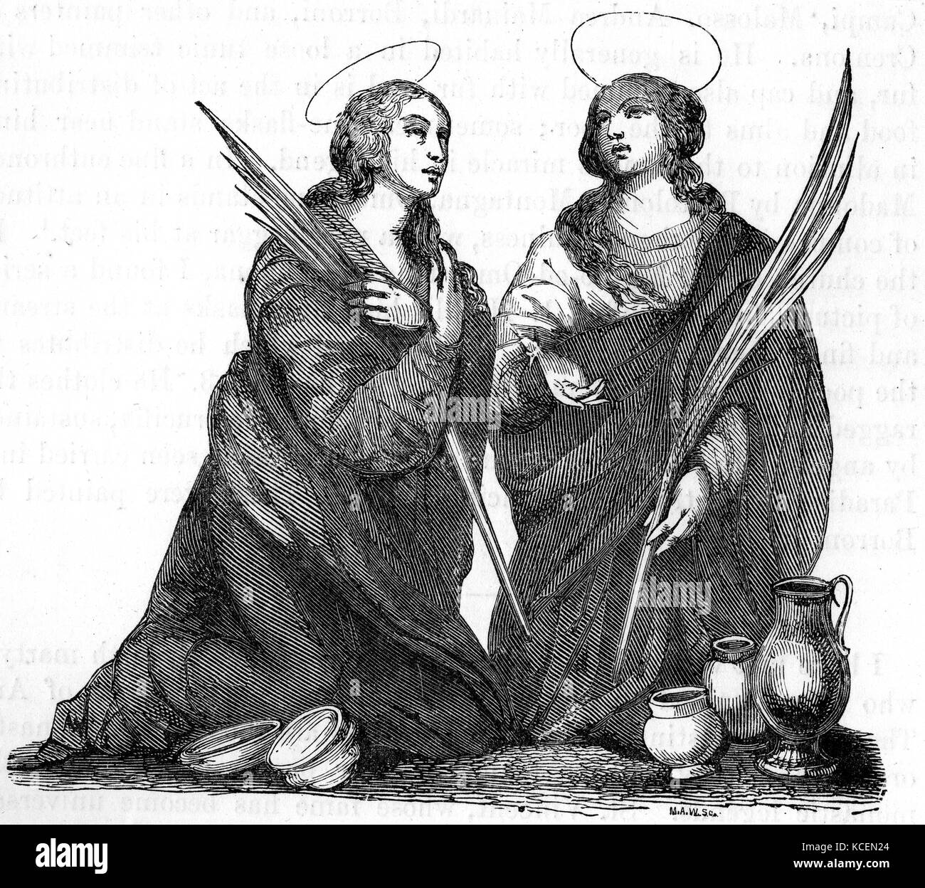 Santi Justa e Rufina (Ruffina) Santa Justa y Santa Rufina, sono venerati come martiri. Essi sono detti sono stati martirizzati in Hispalis (Siviglia) durante il III secolo. Foto Stock
