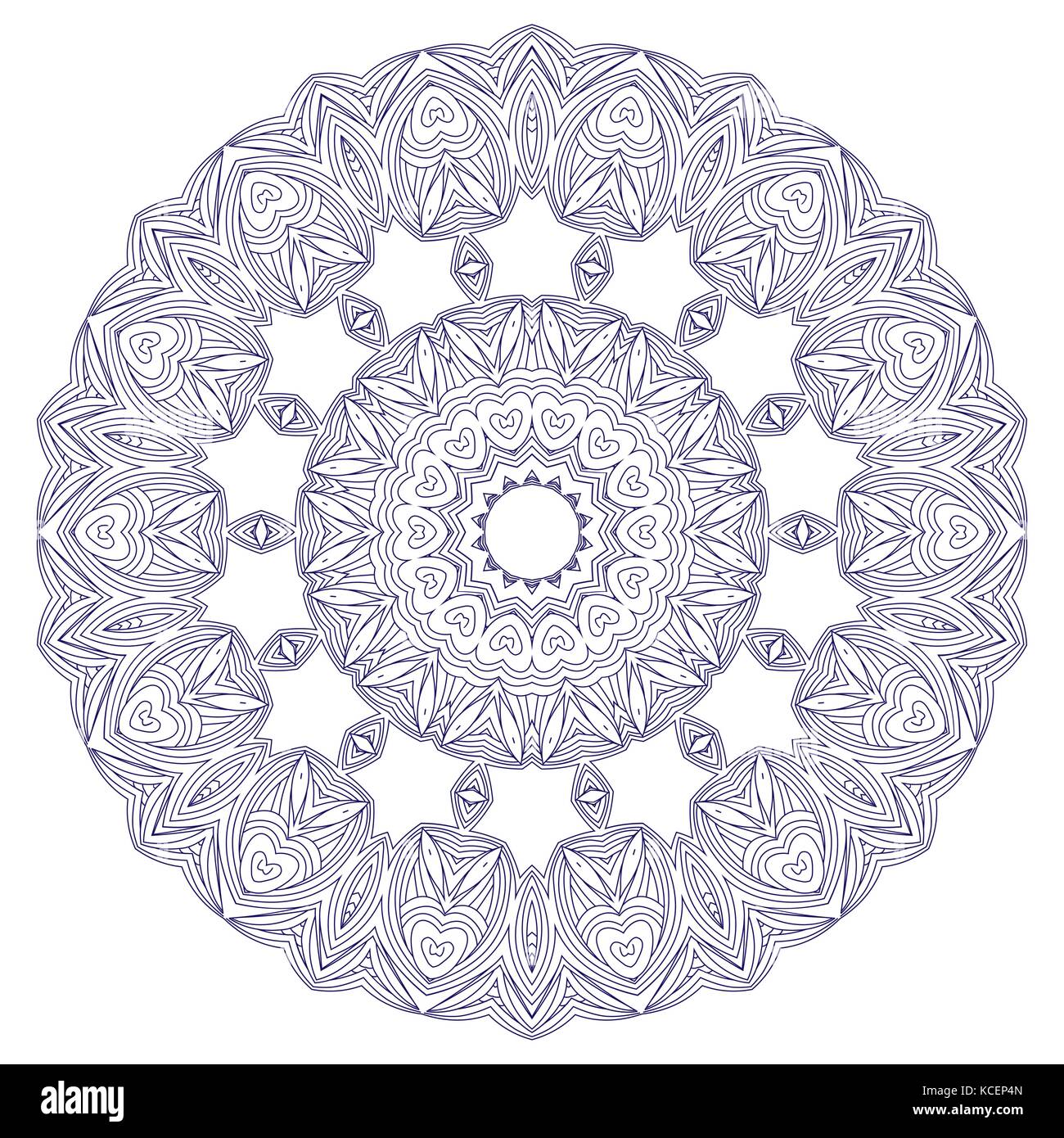 Vettore e geometriche flower round mandala. orientaleggiante, illustrazione vettoriale. geometrica, fiori e motivi nazionali. libro da colorare pagina. autentica e geometriche doodle cerchio mandala pattern Illustrazione Vettoriale