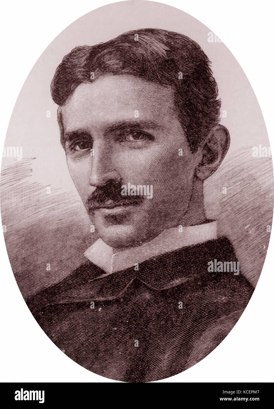 Illustrazione raffigurante Nikola Tesla (1856-1943) un inventore Serbian-American, ingegnere elettrico, ingegnere meccanico, fisico e futurista. Datata del XIX secolo Foto Stock