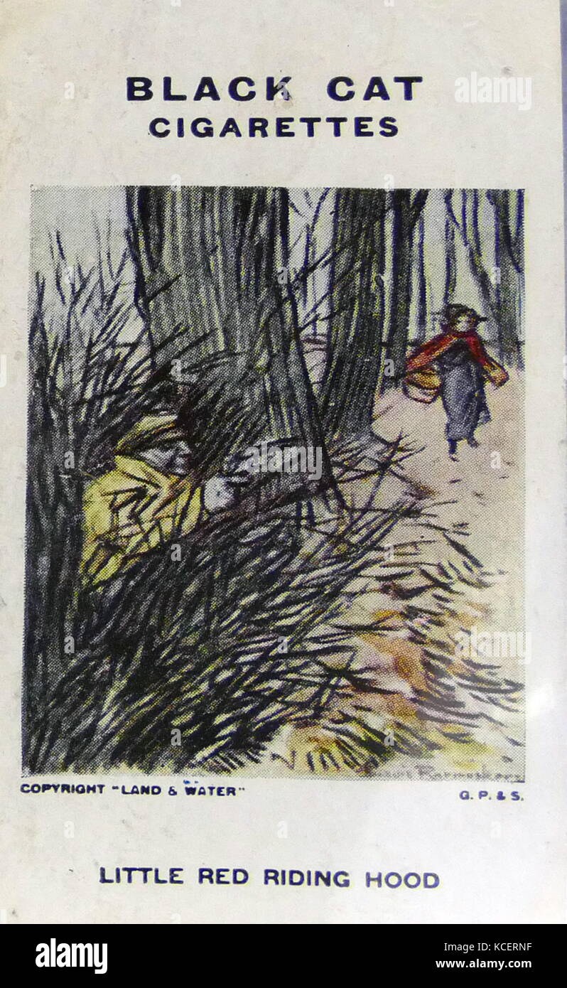 Gatto nero sigarette, la prima guerra mondiale la propaganda che mostra scheda: La Germania sta in agguato per intrappolare la Francia (Little Red Riding Hood) Foto Stock