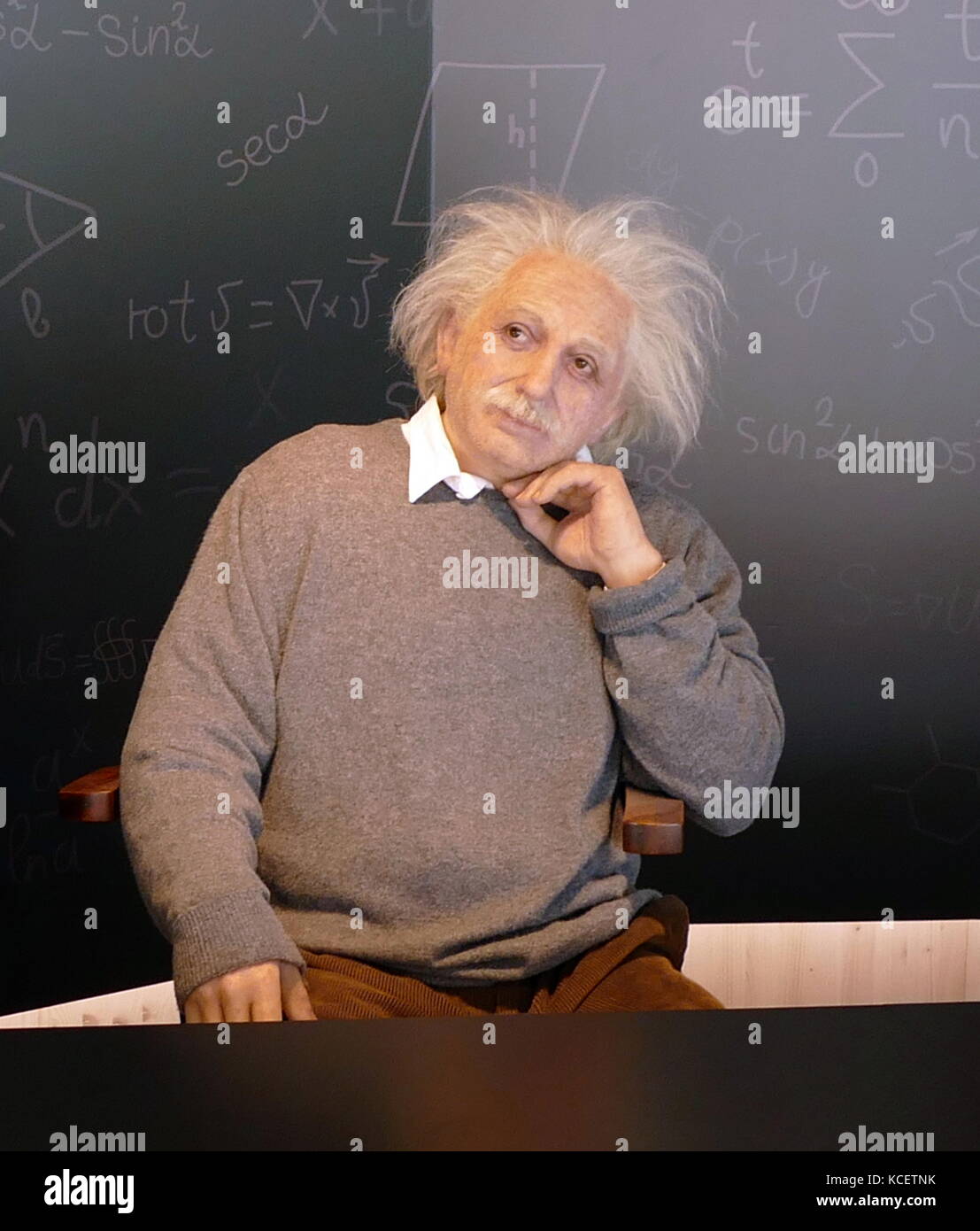 Scultura di cera (waxwork) di Charles Darwin e Albert Einstein, Einstein, (1879 - 1955), era un tedesco-nato fisico teorico. Egli ha sviluppato la teoria della relatività generale, uno dei due pilastri della fisica moderna (a fianco di meccanica quantistica). Charles Darwin, (1809 - 1882) era un naturalista inglese e geologo, noto per i suoi contributi alla scienza di evoluzione. CosmoCaixa Museum, Barcelona, Spagna Foto Stock