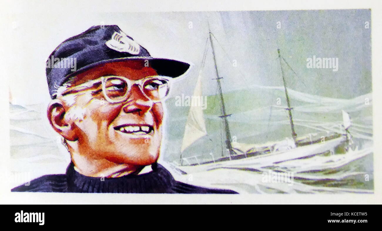 1969 Brooke Bond raccoglitori carta di tè, raffiguranti: Sir Francis Charles Chichester (1901 - 1972), aviatore e marinaio; la prima persona a vela con una sola mano in tutto il mondo dalla clipper route, e il più veloce circumnavigator Foto Stock