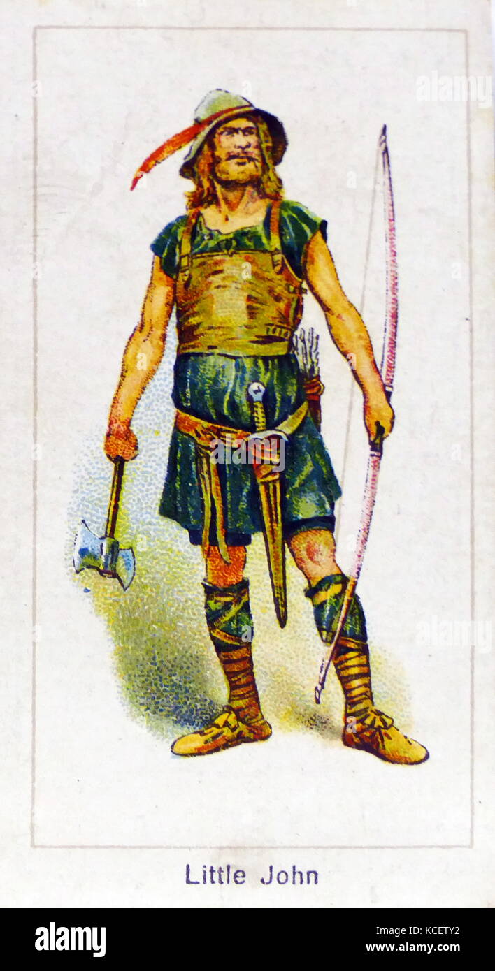 Londra carta di sigaretta company card 1924 raffiguranti: John LITTLE (Robin Hood ha cambiato il suo nome in piccolo Giovanni) è un leggendario compagno di fuorilegge di Robin Hood. Egli è detto essere Robin's chief tenente e secondo in comando della Merry uomini. Foto Stock