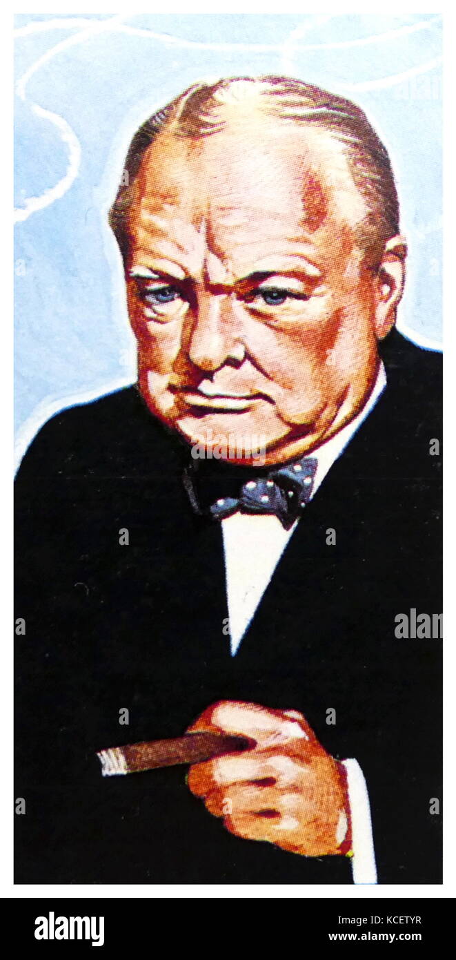 1969 Brooke Bond raccoglitori carta di tè, raffiguranti: Winston Churchill 1875-1968. Uomo politico britannico e il Partito Conservatore del primo ministro 1940-45 e 1951-1955 Foto Stock